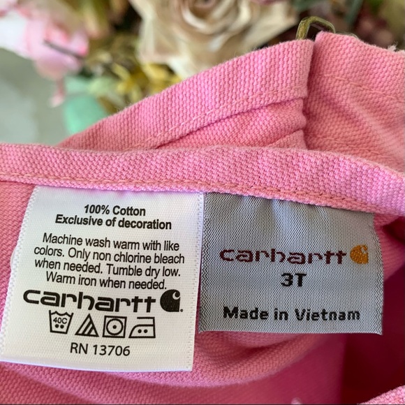 •Carhartt• Girls Pink Canvas Bib Overalls -Size 3T - Picture 2 of 8